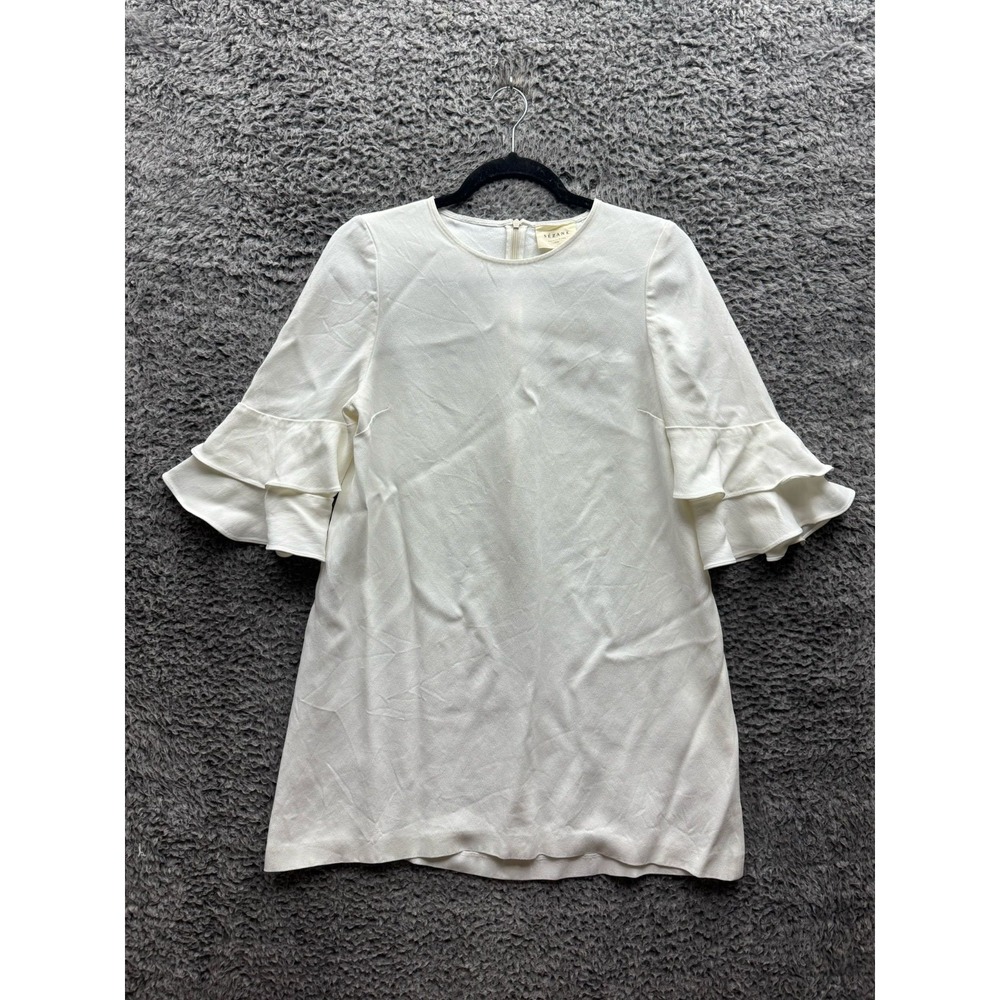 Sezane Shift Mini Dress w/ Ruffle Petal Sleeve White‎ Womens Size 40
